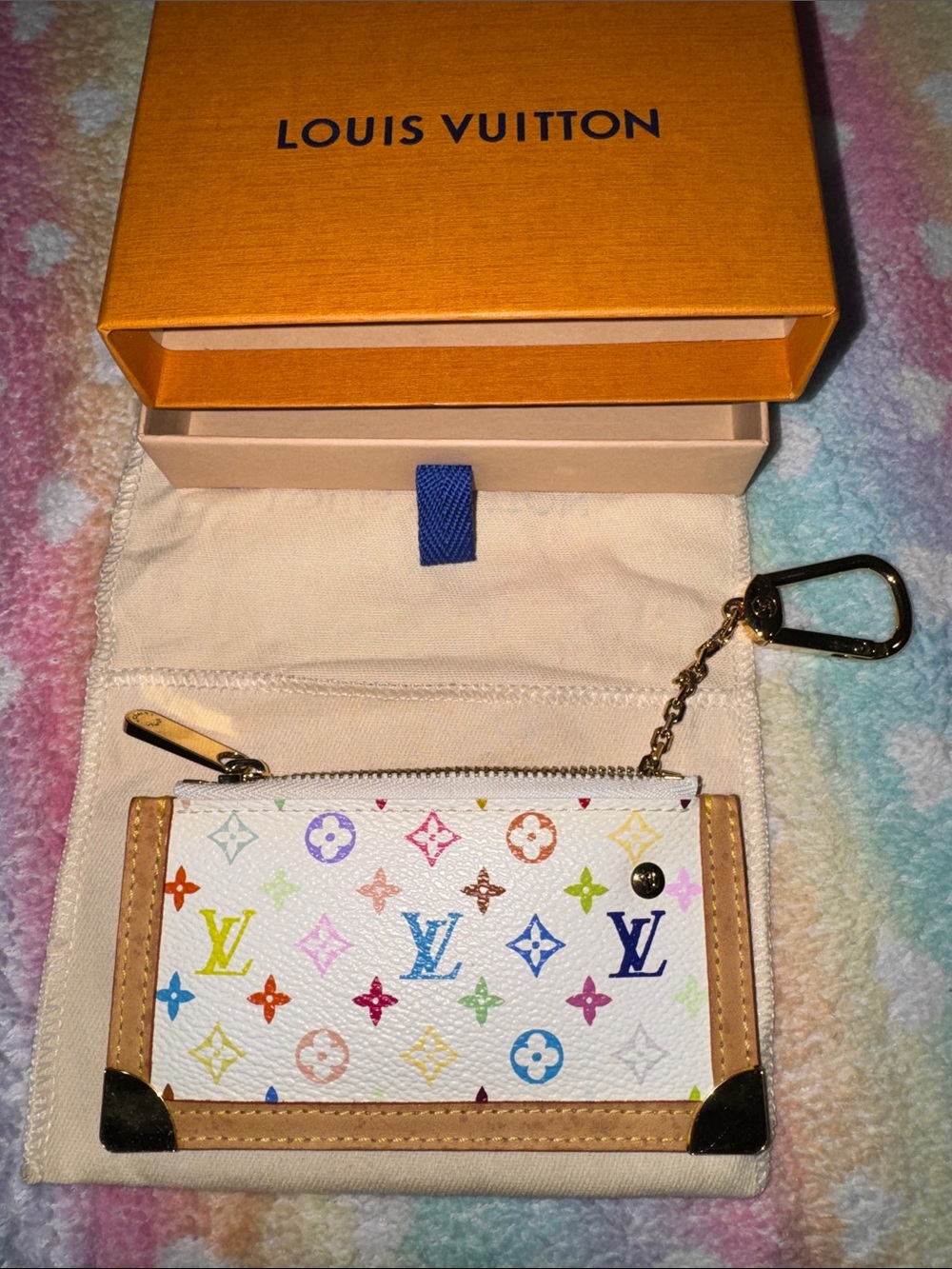 LV  Multicolor Murakami Monogram Card Pouch W Gold Hardware. Amazing condition!